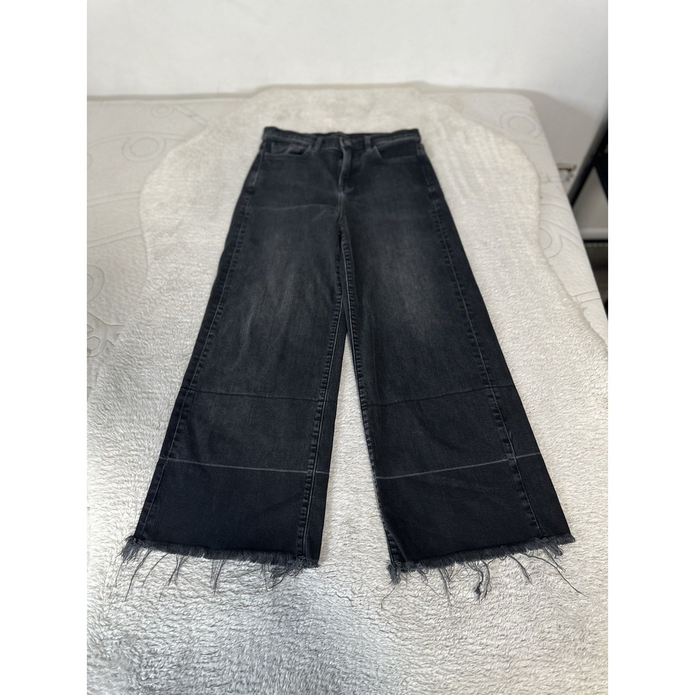 Banana Republic Premium Denim High Rise Wide Leg Crop Jeans Black 28 Raw Hem